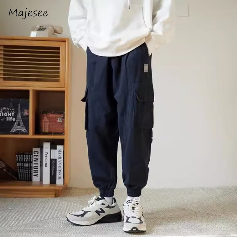 Cargo Pants Men Multi Pockets Baggy All-match Japanese Style Harajuku Ankle Length High Street Popular Autumn Males Trousers New