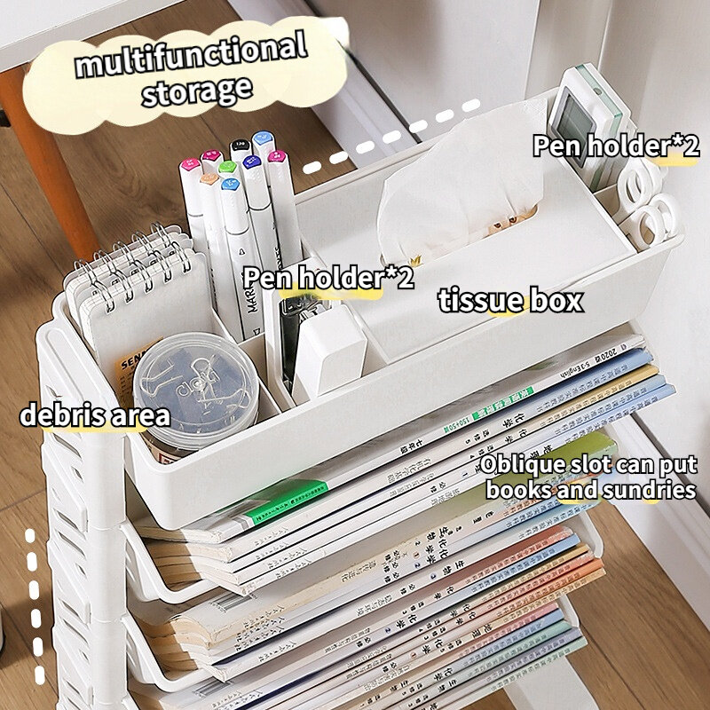 Movable Multi-layer Bookshelf Office Books Document Data Magazine Storage Rack Household Kitchen Cart Rack Clutter Organizer