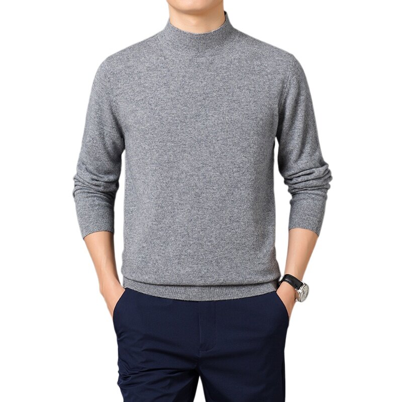 Suéter de manga larga para hombre, Jersey cálido y cómodo de Color sólido, cuello de manga larga