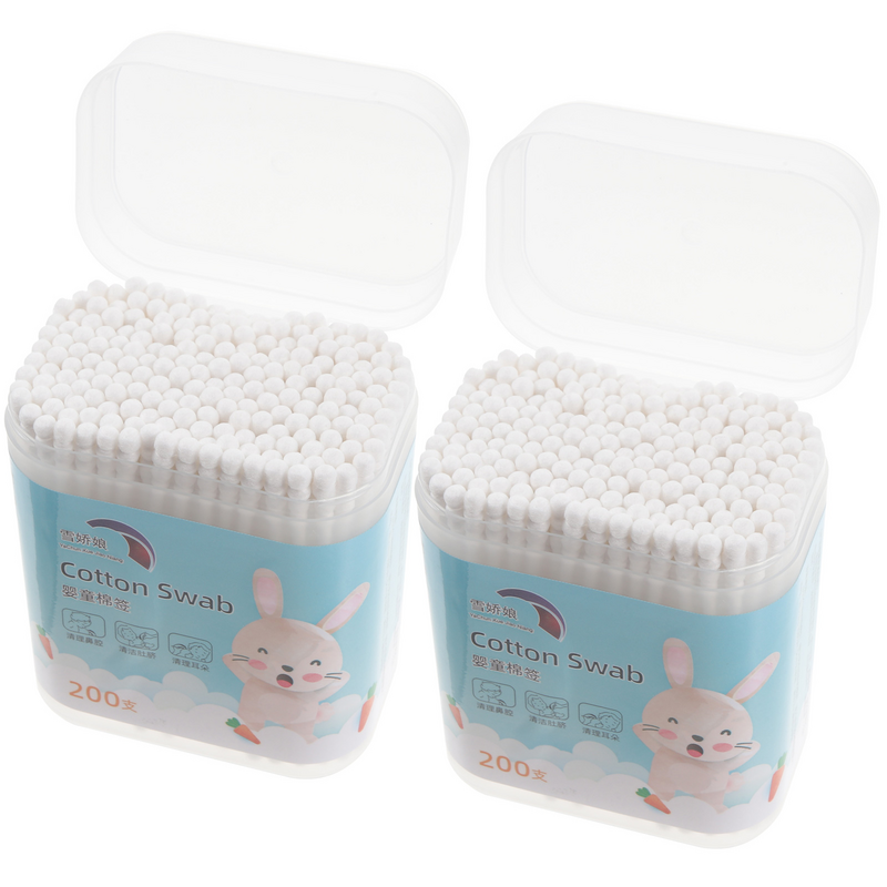 400PCS/2 Boxes Infant Nose Swabs Oreilles Chidren Ear Cotton Infant Cleaning Sticks