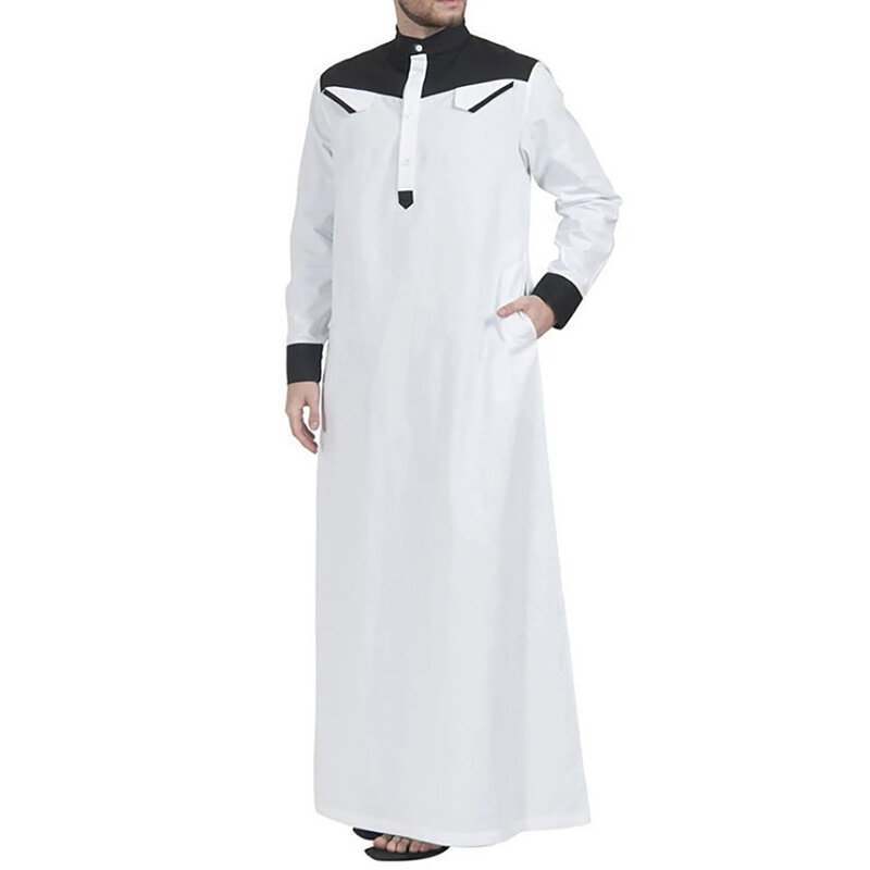 Bata de retazos para hombre, vestido musulmán de ramadán de manga larga árabe saudita, ropa islámica media, tendencia de moda clásica