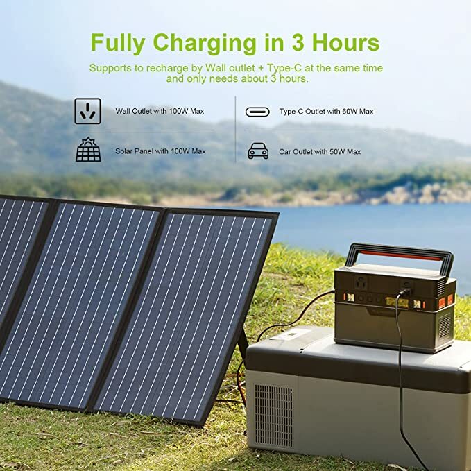 Portable Power Station 500W ( Peak 1000W ) Solar Generator MPPT 606Wh 164000mAh Backup Battery with 2 AC Outlets Emergency Power