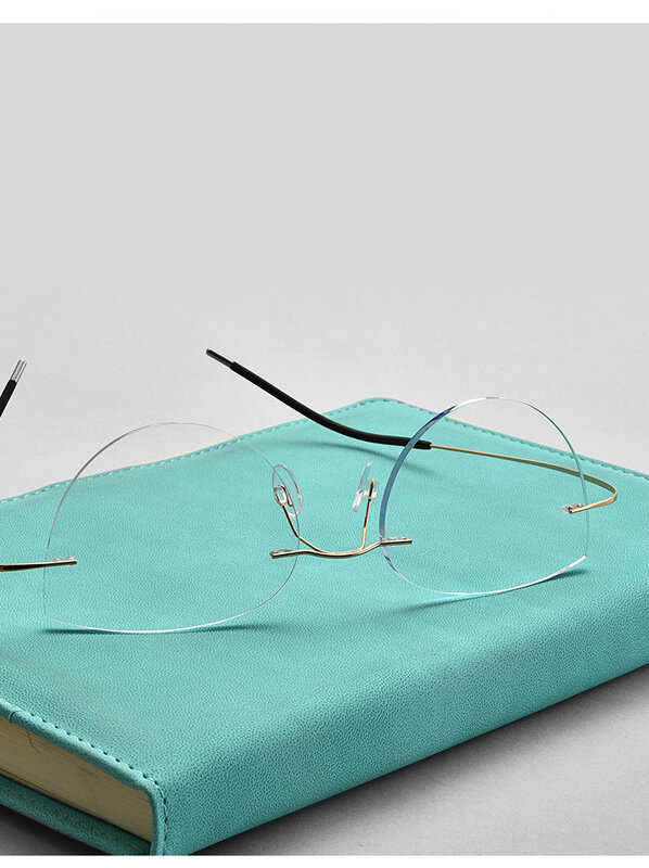 Kacamata Titanium Desain Merek untuk Wanita Kacamata Desain Kucing Tanpa Bingkai Kacamata Resep Lensa Antisinar Biru Fotochromism