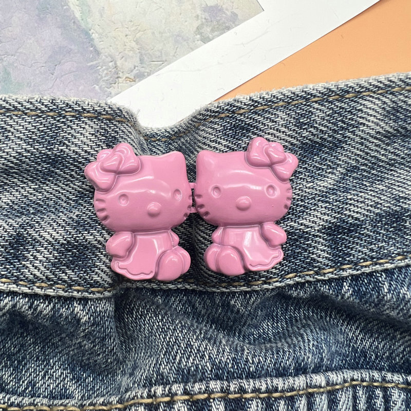 Sanrio-piezas botones de Hello Kitty para mujer, falda, pantalones vaqueros, Clip de cintura ajustable, alfileres de Metal, accesorios de ropa, 1 ud.