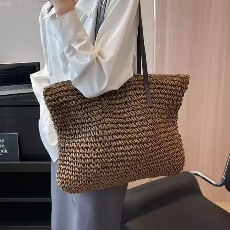 CTB4 nowa luksusowa słomkowa tkane torby na zakupy letnia codzienna torebki o dużej pojemności moda plażowa kobiety proste ramiona