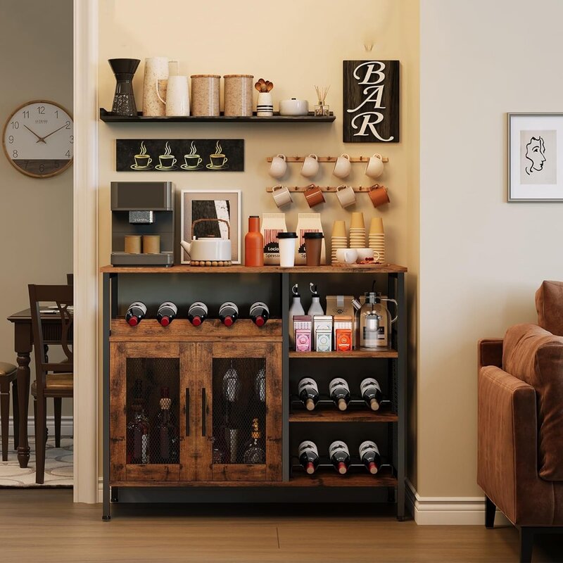 Wine Bar Rack Cabinet with Detachable Wine Rack,Coffee Bar Cabinet with Glass Holder,Small Sideboard and Buffet Cabinet