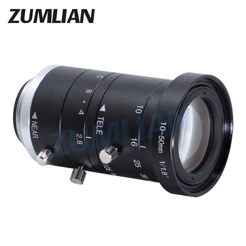 저왜곡 수동 아이리스 머신 비전 렌즈, 가변 초점 줌 카메라 CCTV 렌즈, FA 렌즈, 8MP C 마운트, 10-50mm 렌즈, 1/1.8 인치 F2.8