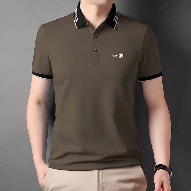 Fashion Lapel Spliced Lattice Letter Embroidery Polo Shirts Men's Clothing 2024 Summer New Casual Pullovers Business Tee Shirt