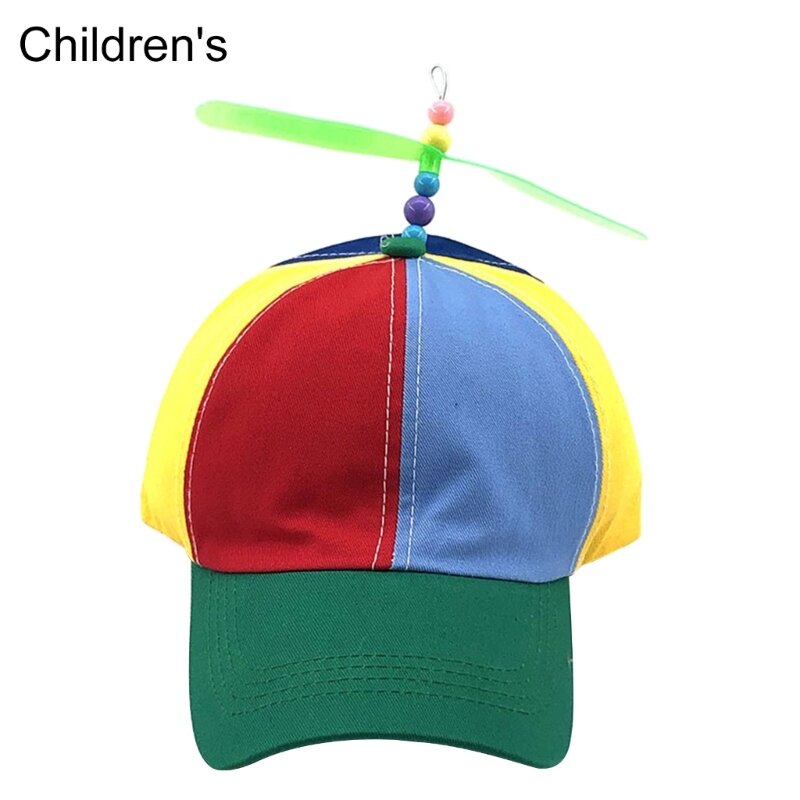 Rainbow Color Baseball Hat with Detachable Propeller Funny Helicopter Sun Hat