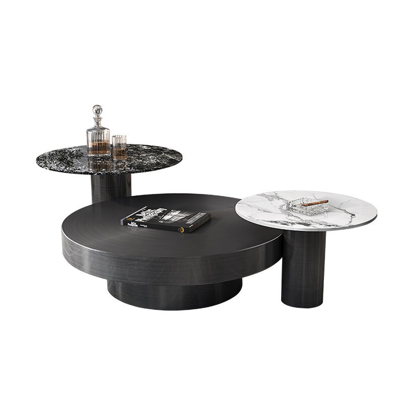 Minimalist Stone Plate round Stainless Steel TV Cabinet Unit Light Luxury Modern