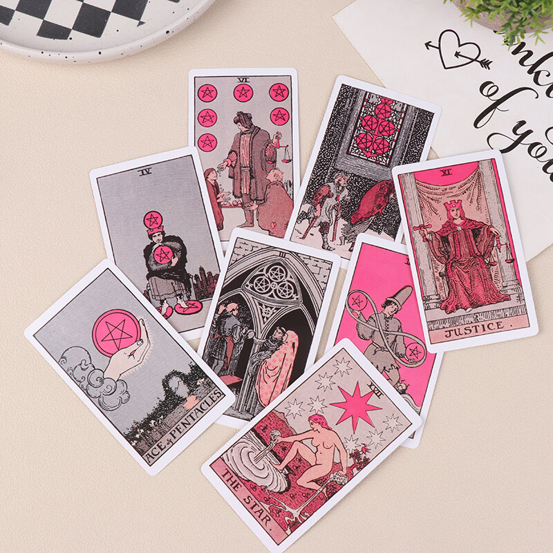 Baraja de adivinación de cartas de Tarot rosa para principiantes, juego de mesa de fiesta familiar, juego de adivinación de La Fortuna