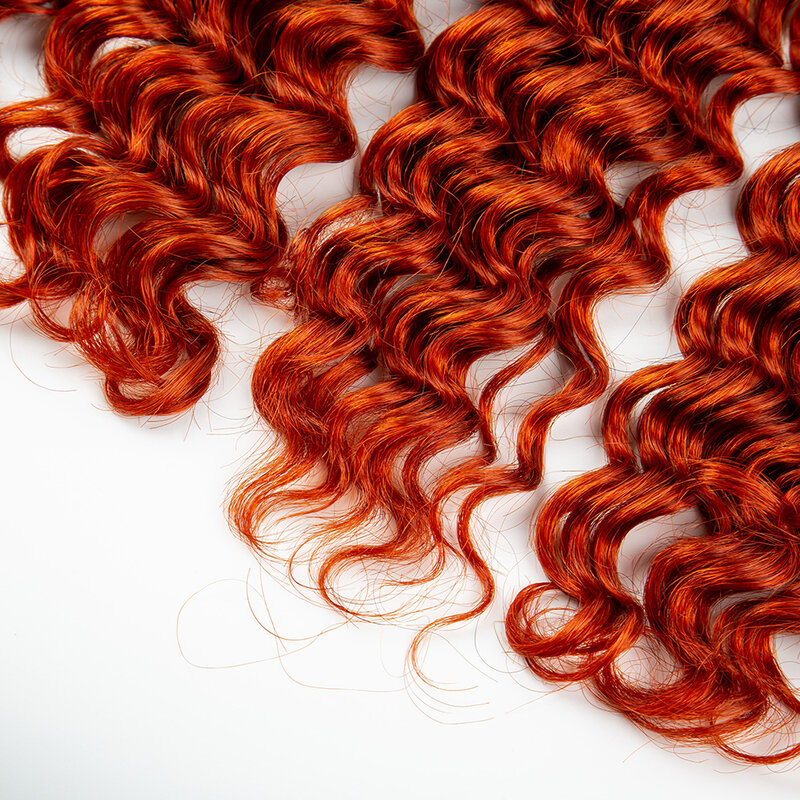 Bulk Deep Wave Hair Extensions para mulheres, cabeleireiro, cabelo encaracolado, tecelagem, gengibre