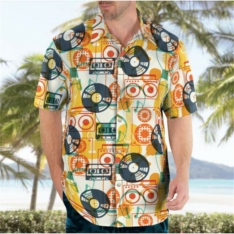 2022 New 3D Printing Electronic Chip Hawaiian Shirt Men Summer Short Sleeved Shirts Men's Shirts Oversize Camisa Social 5XL