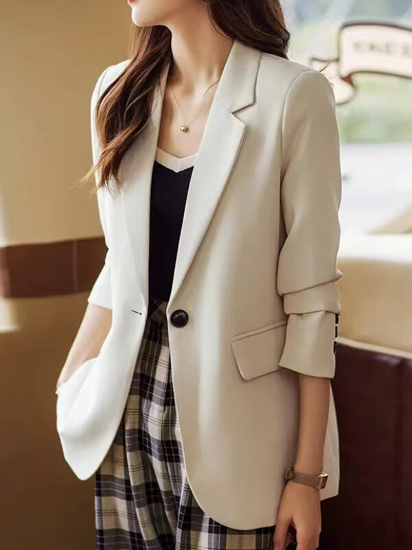 Jaqueta de fenda cáqui feminina, alta qualidade, solta, casual, versátil, na moda, coreano, top, alta qualidade, primavera, 2022