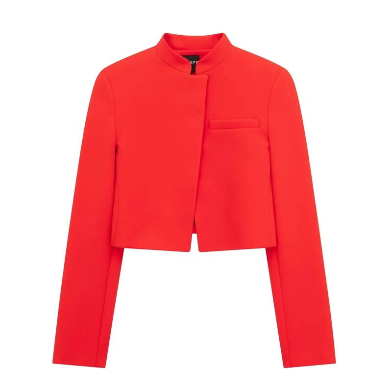 Casaco de peito único feminino, casaco retrô de manga comprida, top único, punho dividido, curto slim fit, moda nova, 2024