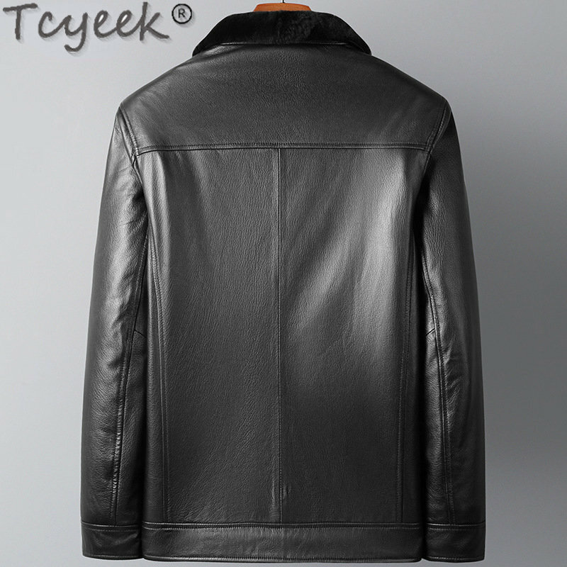 Tcyeek Winter Men's Real Fur Jackets Casual Genuine Leather Goatskin Coat Male Thickened Natural Fur Coat Men Clothing Chaquetas