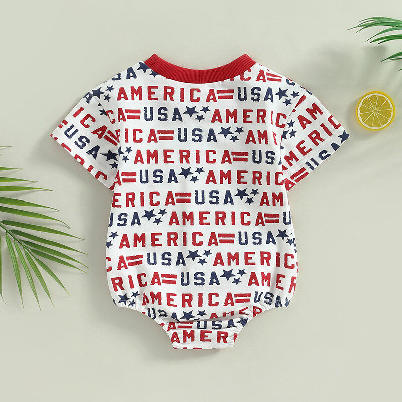 Lioraitiin-body de verano para bebé, mono de manga corta con estampado de letras de EE. UU., color rojo, 0-18M, 2023-03-07