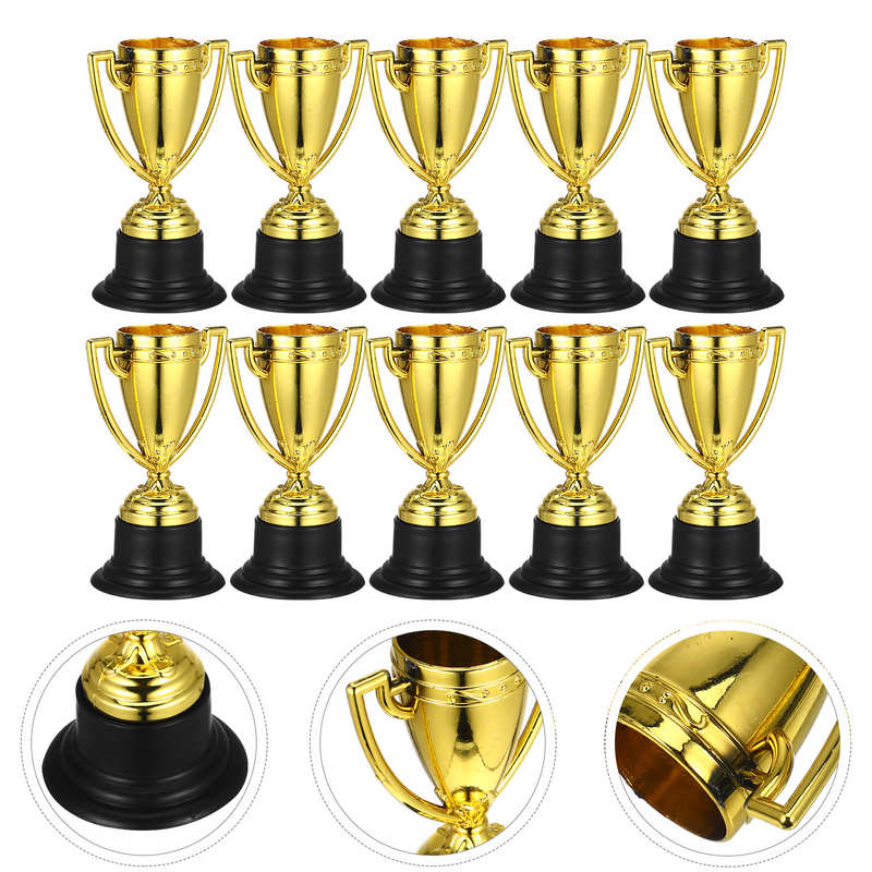 10/12/24pcs Golden Mini Award Trophy Prizes Decor Plastic Reward Prizes Kindergarten Kids Gift Awards Trophy with Black Base