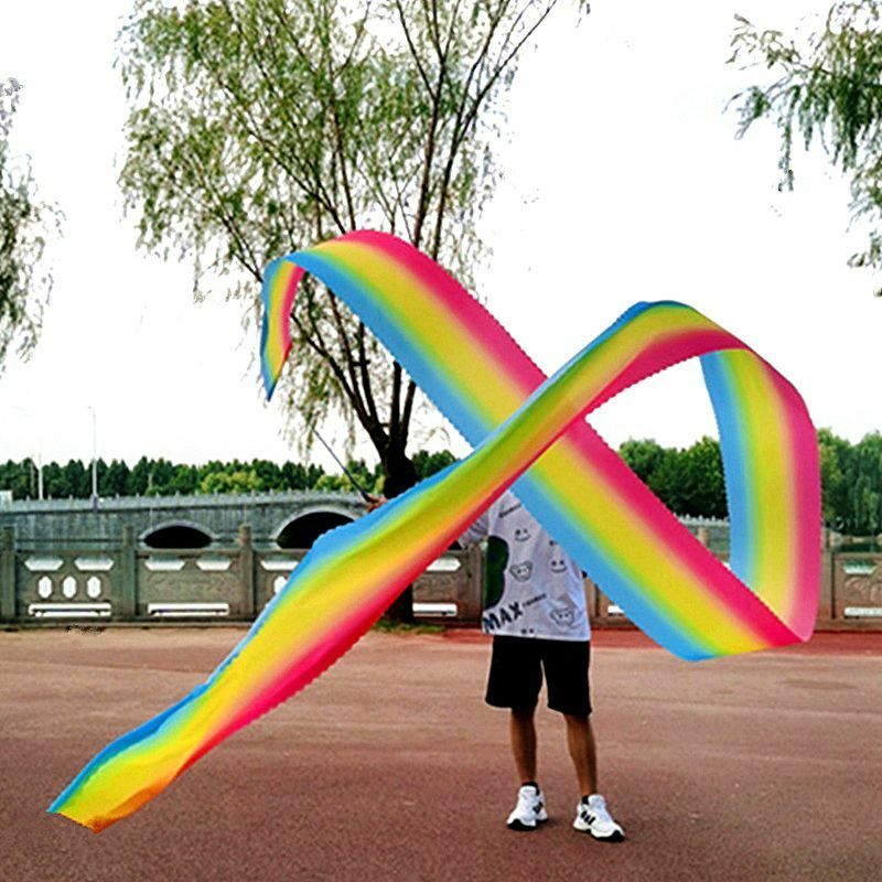 Bacchetta da ballo con nastro arcobaleno da 6/8 metri accessori per la pratica esterna prestazioni del Festival bellissimo movimento di danza del nastro cinese