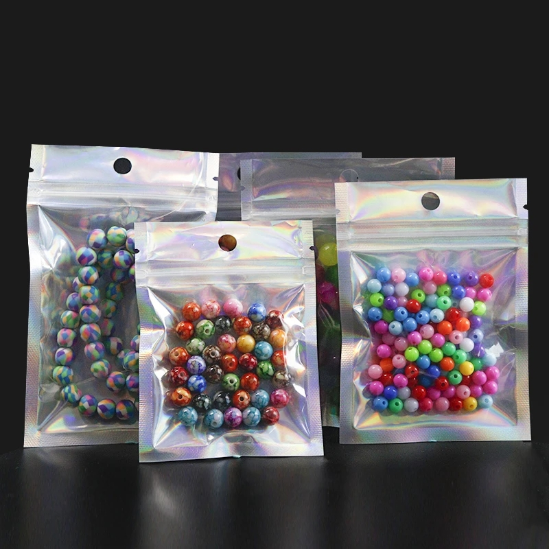 Sobres de plástico autosellantes con láser, bolsas holográficas para almacenamiento de joyería, embalaje de mensajería, autoadhesivo, 10 piezas