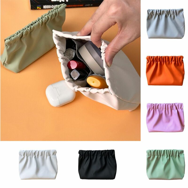 Solid Color Leaf Spring Bag Small Item Bag Cosmetic Bag Self-closing with Inner Partition Bag Wash Pouch Large Capacity Women