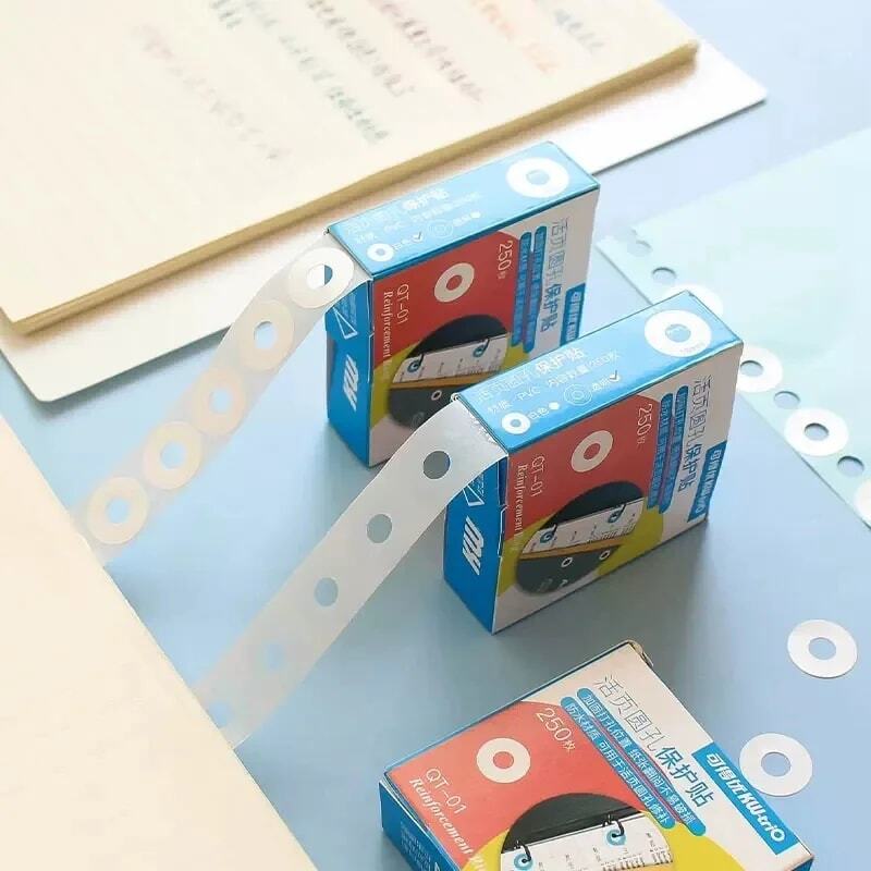 Hole Punch Protector Labels, Papel de folhas soltas, Reforço Redondo Adesivos, Adesivo de papel auto-adesivo, 250pcs por caixa