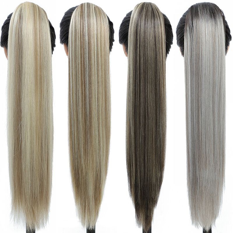 Estensioni dei capelli coda di cavallo diritta sintetica per le donne Clip di capelli naturali in coda di cavallo coda di cavallo con coulisse da 28 pollici falsa