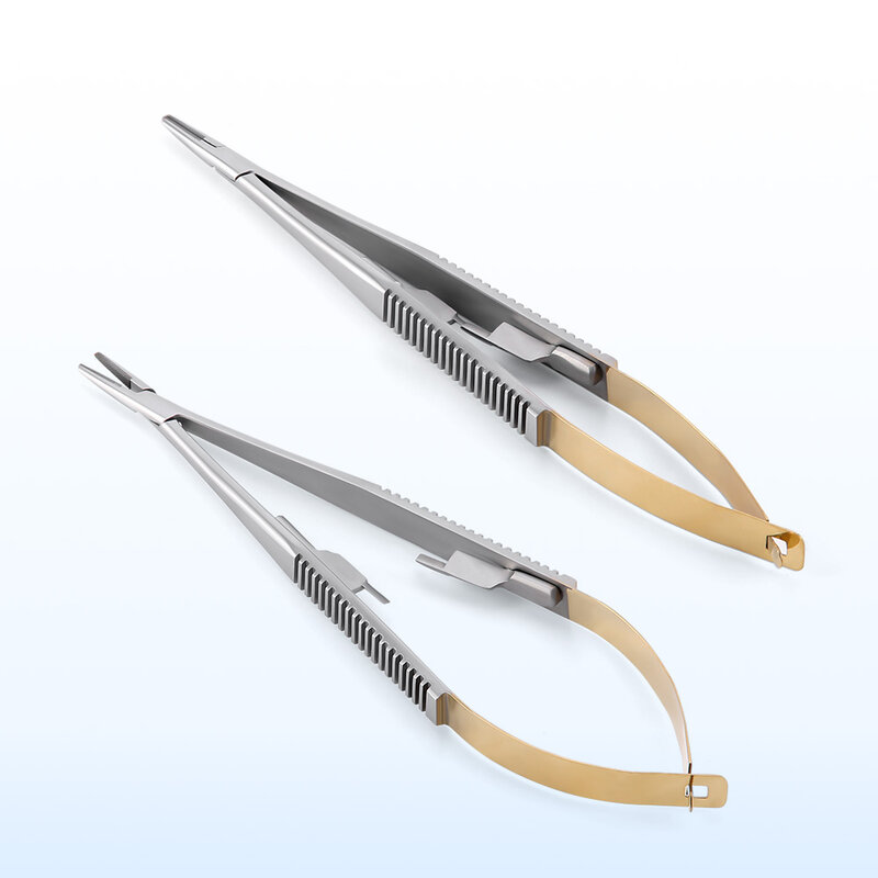 Azdent Straight/Curved Castroviejo Needle Holders with Lock 14cm/16cm Needle Holding Forceps Tweezer Dental Forceps Microsurgery