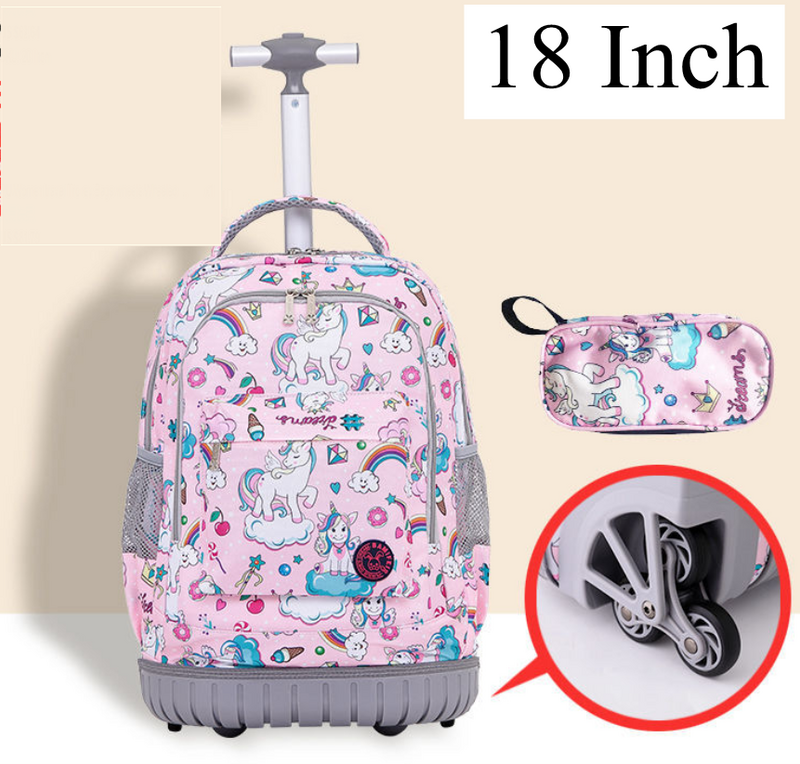 18 Inch  Rolling Backpack 6 wheels 16 Inch Travel Luggage Suitcase Girls Wheeled Backpack for College School Trolley Bags Boys