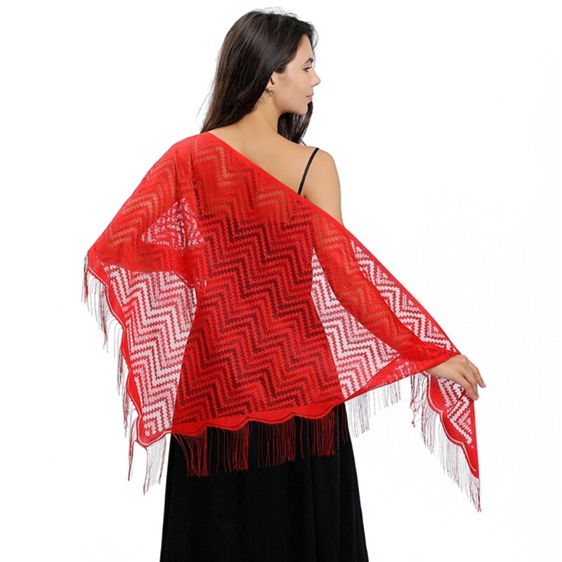 ผ้าพันคอผู้หญิงระบายได้ดีในฤดูร้อนมีพู่ตกแต่งผ้าคลุมไหล่ขนาดใหญ่กลางแจ้ง