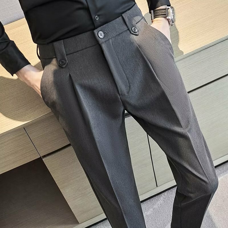 2023 wiosenne letnie spodnie strój biznesowy mężczyźni w jednolitym kolorze smukłe spodnie typu Casual ślubne dla pana młodego biurowe spodnie towarzyskie odzież męska