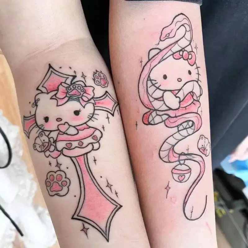 Sanrio-personajes de dibujos animados Kawaii Hello Kitty KT Cat, tatuajes temporales para niños, pegatina impermeable, juguetes para tatuar, regalos para niños