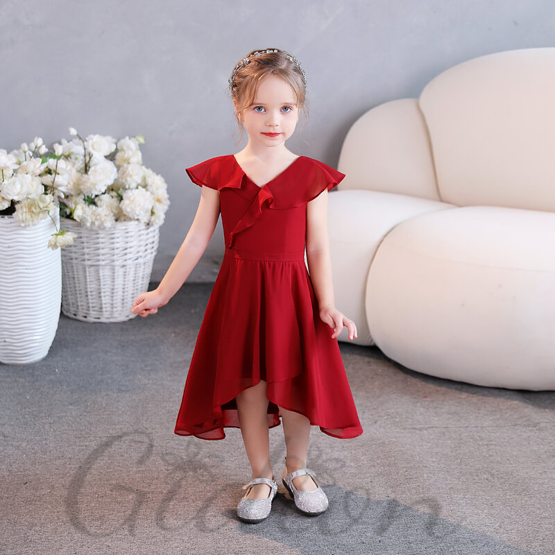 Chiffon Junior Bridesmaid Dress For Kids Wedding Ceremony Pageant Prom Night Show Ball Evening-Gown Celebration Banquet Party