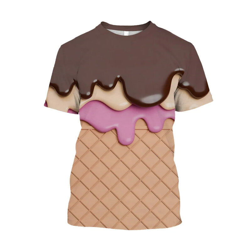 เสื้อยืดคอกลมพิมพ์ลายตัวเต็มตัวพิมพ์ลายไอศกรีม3D ดิจิตอลสีได้สำหรับผู้หญิง