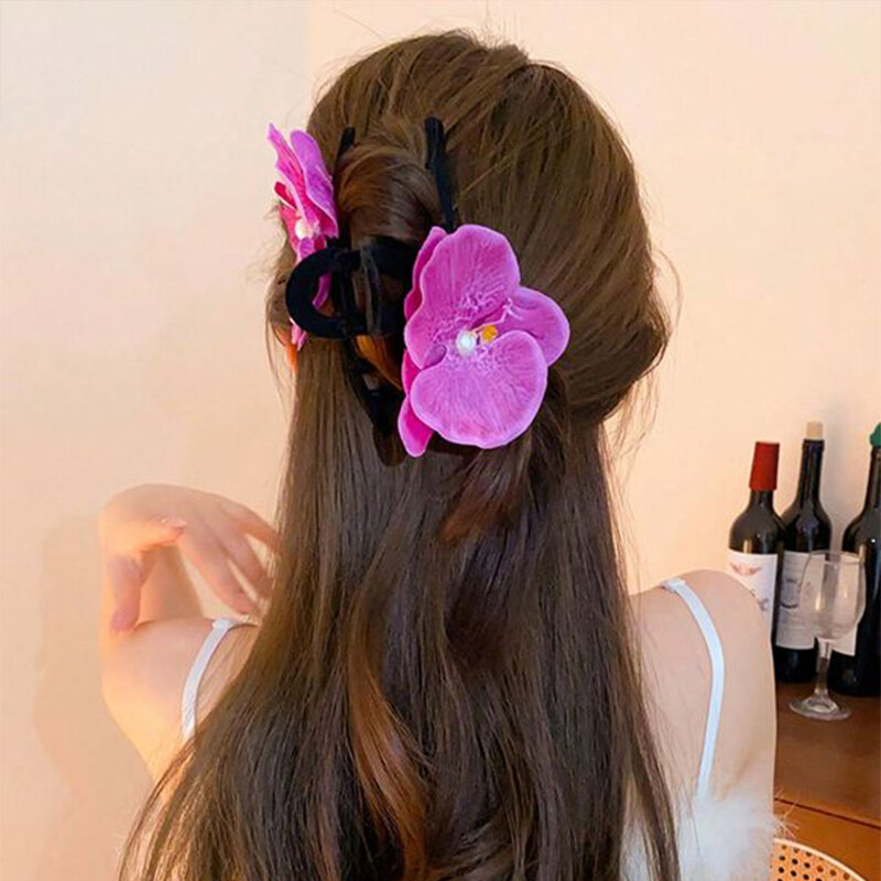 Pinzas de mariposa y orquídea para mujer, garra de pelo grande y pequeña, cangrejo, flor de tiburón, tocado, accesorios para el cabello, decoración de verano