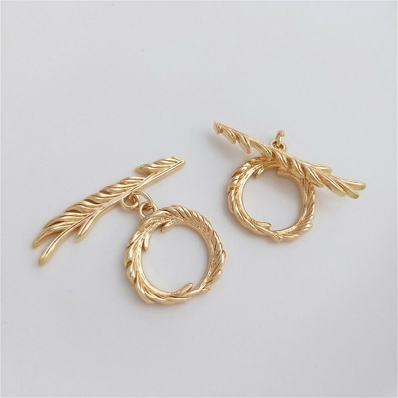 14k Gold Feather Fur-shaped Fashion OT Buckle Handmade Accessories Diy Bracelet Pearl Necklace Connecting Buckle Ending Buckle