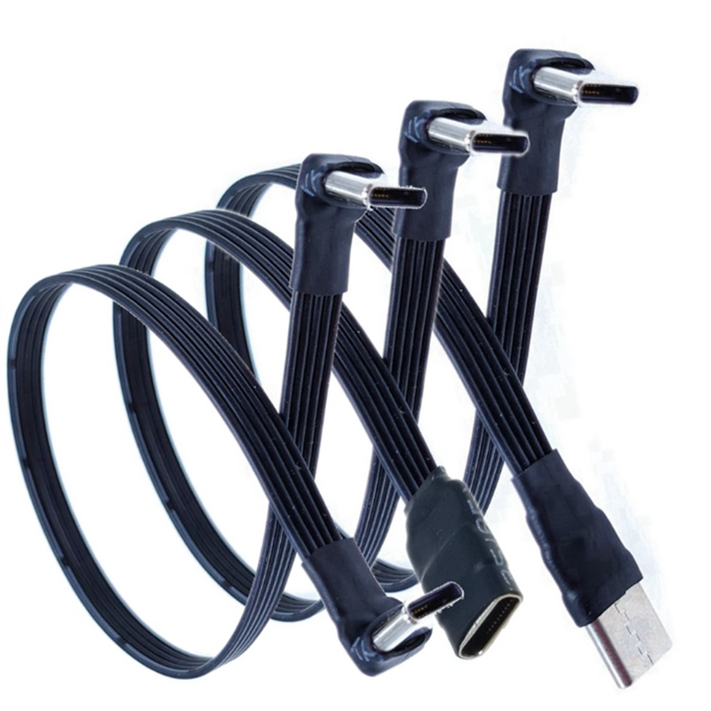 USB 2.0 tipe-c Band ekstensi kabel datar, kabel FPC USB 2.0 USB-C 90 ° atas/bawah miring 5 cm-1 M untuk TV PC