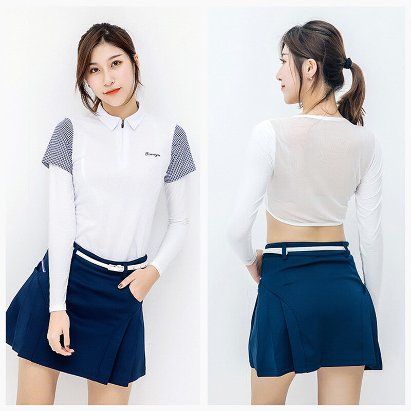 TTYGJ kaus Golf Korea asli, pakaian Golf lengan panjang wanita, T-shirt bernapas tabir surya dan UV tahan atas Musim Panas 2024