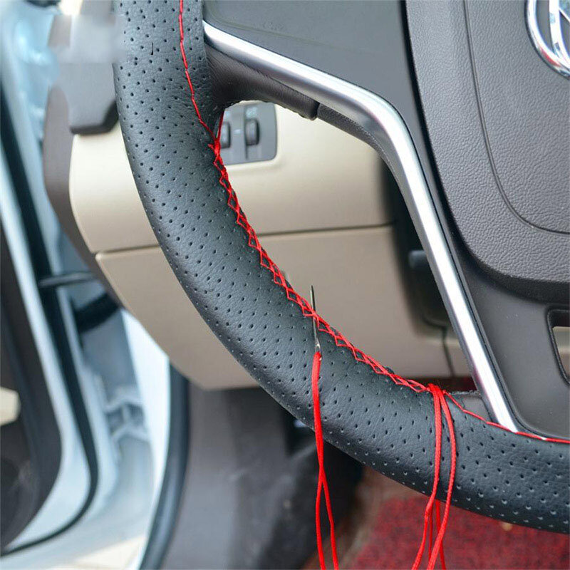 Couro artificial tampa do volante do carro, agulhas e trança Thread, Soft Textura Auto Acessórios, 3 Cores, Suite 3