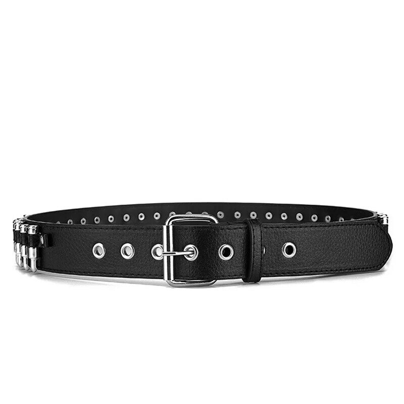 GAOKE-Cinturón de decoración de bala hueca para mujer, cinturón de cuero con tachuelas de moda para hombre, gótico, Rock, salvaje, ajustable, Punk, negro