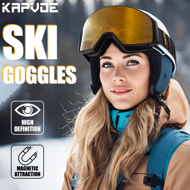 Kapvoe Ski Bril Dubbele Magneet Adsorpt Lagen Uv400 Anti-Fog Skibril Sneeuw Snowboardbril Sneeuwscooter Brillen