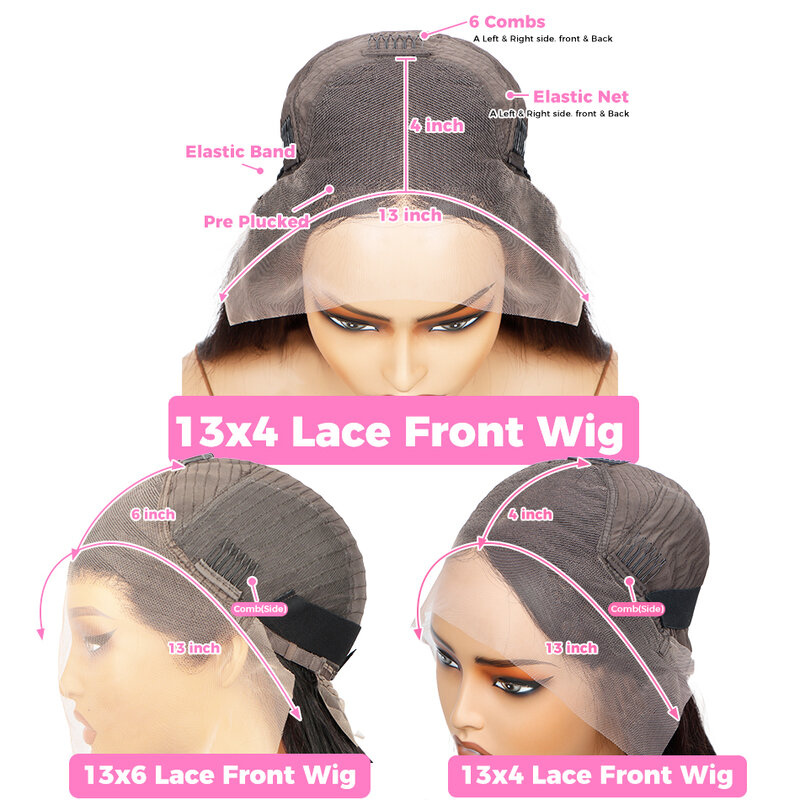 Perucas de cabelo humano frente do laço HD para mulheres, reto, 13x4, transparente, frontal, pré arrancadas, à venda