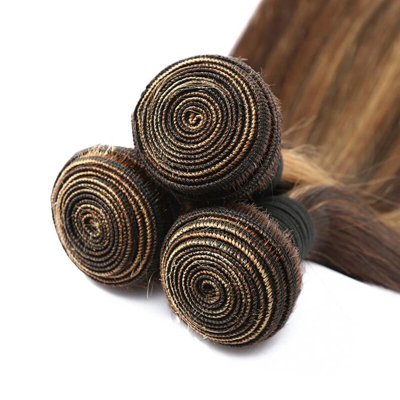 4/27 bundel lurus sorot rambut manusia 3 bundel 100% ekstensi rambut Virgin Brasil belum diproses untuk rambut jalinan ganda wanita