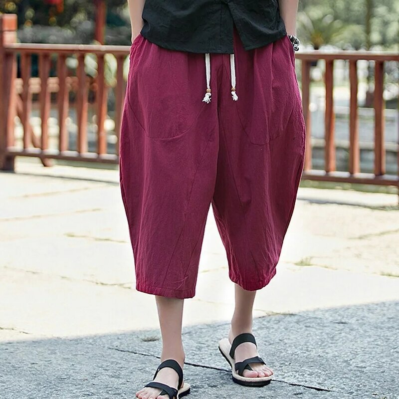 Plus Size Harem Pants Men Chinese Style Calf-Length Casual Baggy Pants Males' Trousers Short Joggers Daily Sports Pants