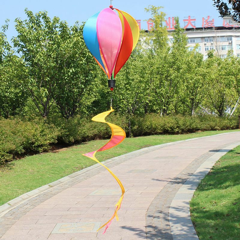 1個虹ストライプ吹き流し熱気球風スピナー風チャイム回転スパンコール風車屋外ガーデン庭の装飾