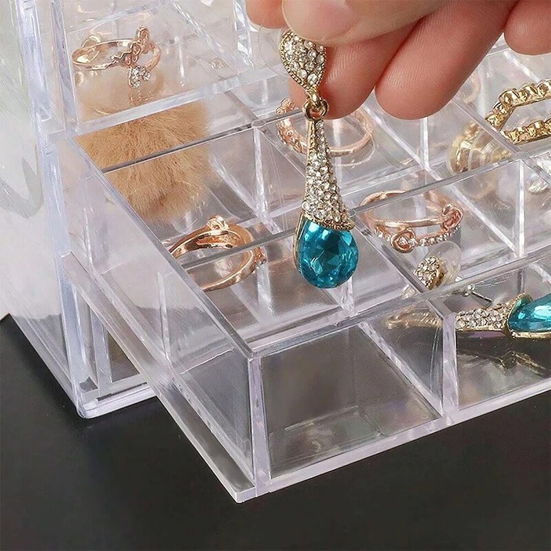 Pudełko na biżuterię z kolczykami Akrylowe pudełko do przechowywania biżuterii Damskie pudełko na biżuterię z pierścionkiem z 5 szufladami i 120 małymi tacami na przegródki