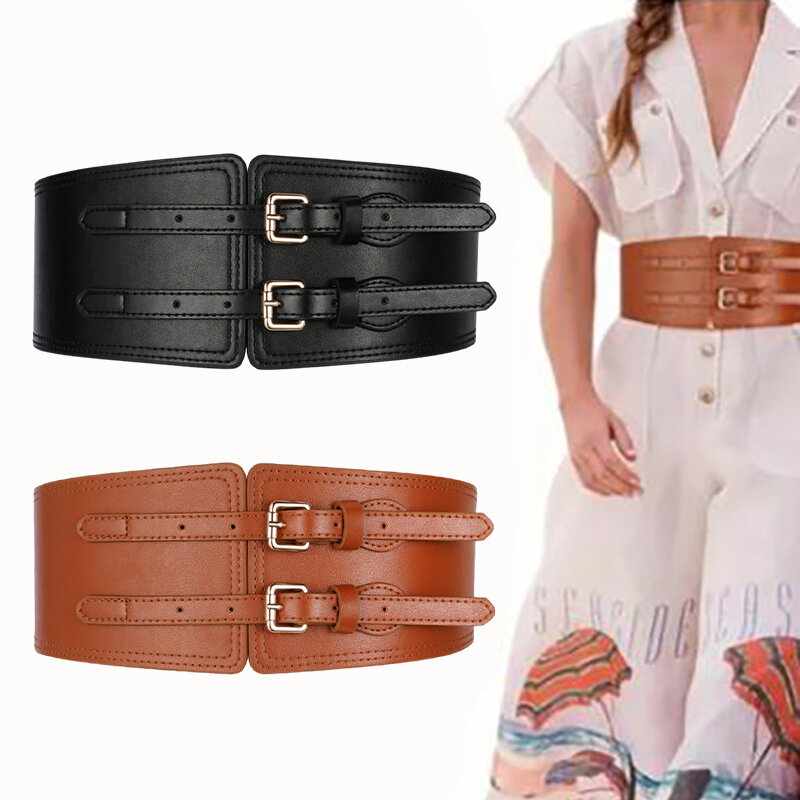 Cinturón ancho de cuero de lujo para mujer, hebilla de Pin Vintage, elástica para pretina vestido de mujer, sobretodo, corsé decorativo, faja