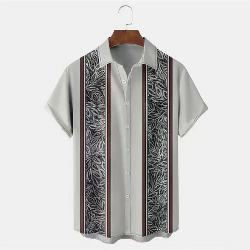 Novo 50s Estilo Bowling Camisa para Homens Listrado Casual Respirável Manga Curta Camisas Verão Streetwear