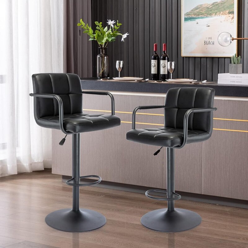Café Furniture Sets Adjustable Swivel Barstools with Back and Arms, Airlift Counter Height Chairs Pub Café Furniture Sets