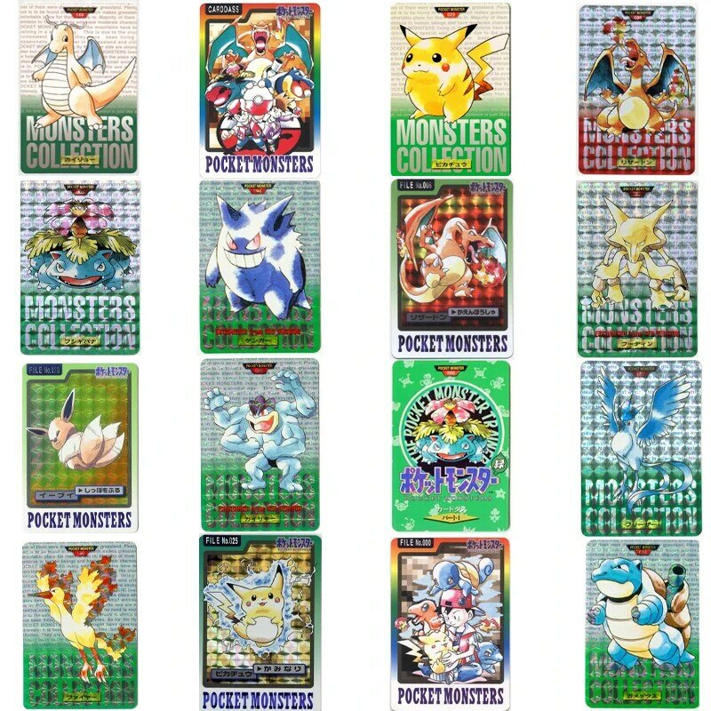 Pokémon Pikachu Coleção Cartões, Charizard, Green Version1, 1996 Charizard Card Game, Anime Self Made Cartões, Brinquedos de Presente, 16pcs